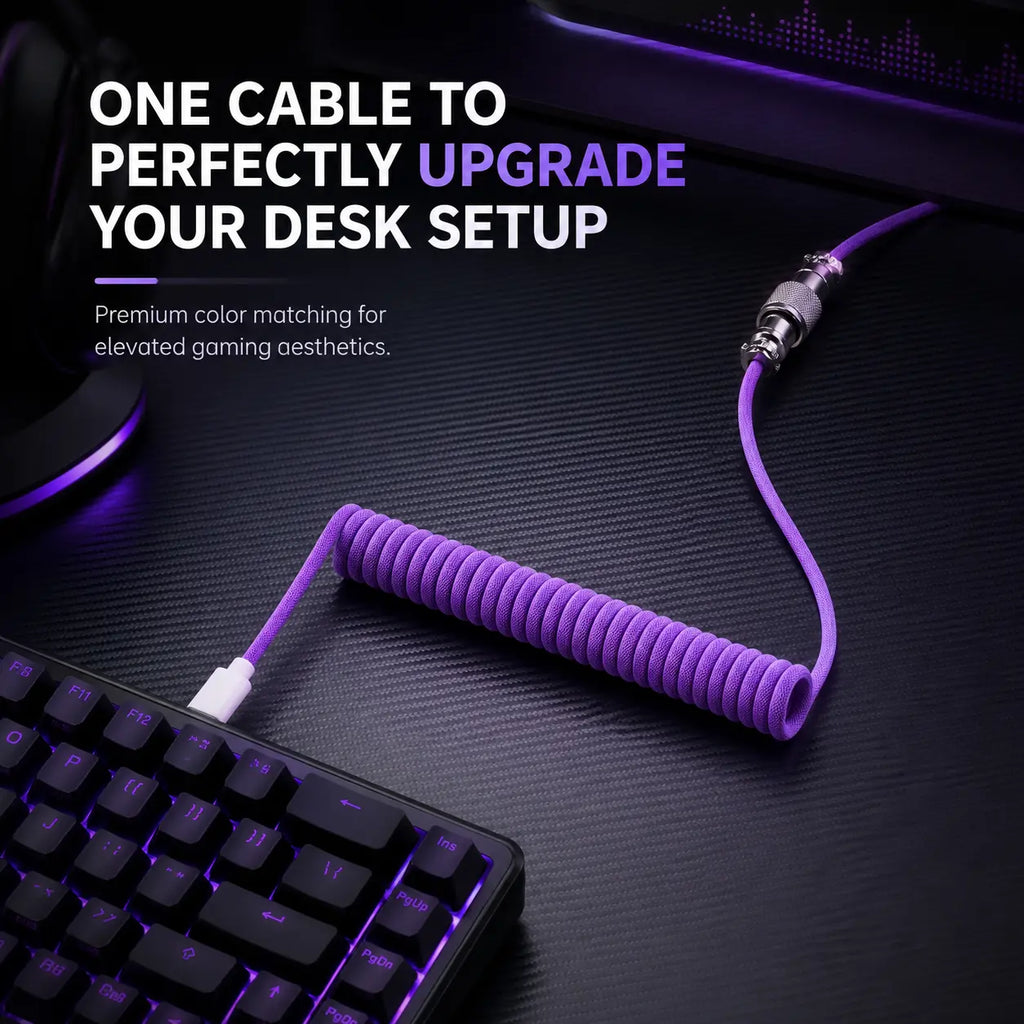 USB-C Gaming Cable High Speed，Usb-C Cable for Gaming Keyboard Coiled Aviator Cable for Mechanical Keyboard, USB-C Detachable Braided Cable, 8K Fast Response for Gaming Desk Setup