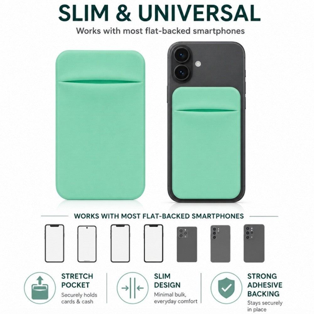 Stick on Phone Wallet Card Holder Slim Adhesive Pocket for Iphone Smart Phone