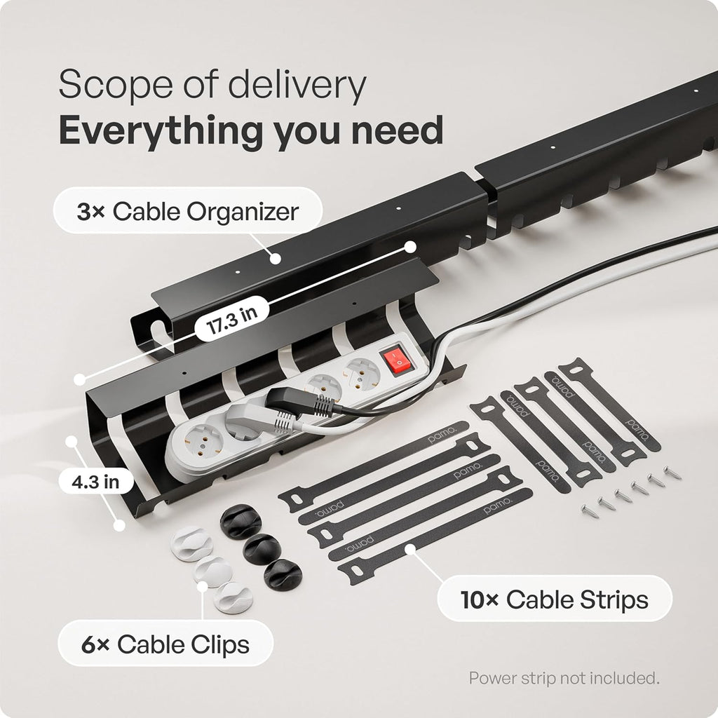 Cable Management under Desk, Set of 3 - Black | Easy Under-Table Mounting Keeps Cables Organized, Includes 10 Cable Ties for a Clean and Tidy Office or Home Workspace.
