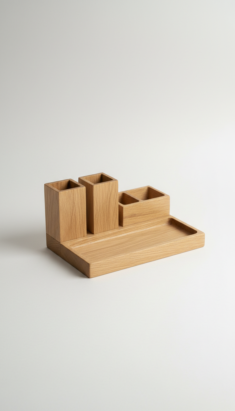 Natural Wood Desk Organizer with Compartments