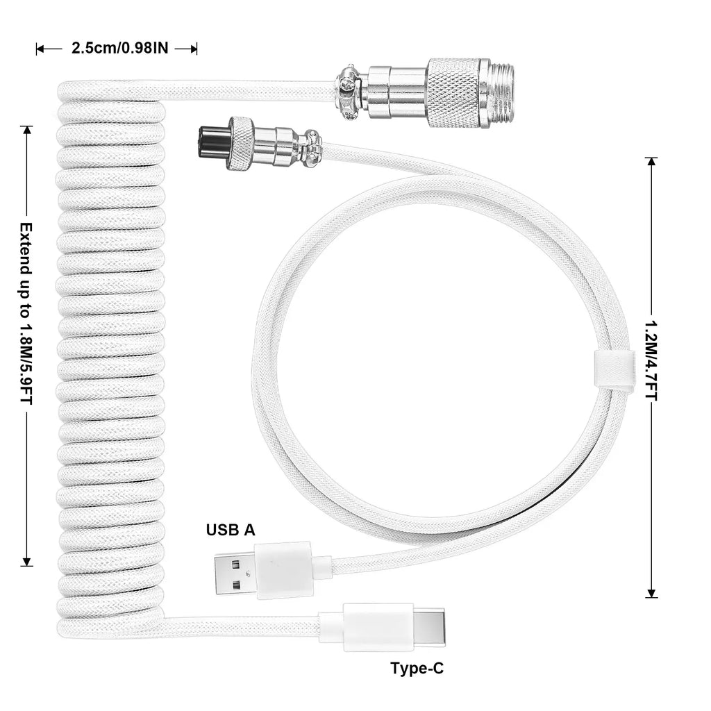 USB-C Gaming Cable High Speed，Usb-C Cable for Gaming Keyboard Coiled Aviator Cable for Mechanical Keyboard, USB-C Detachable Braided Cable, 8K Fast Response for Gaming Desk Setup