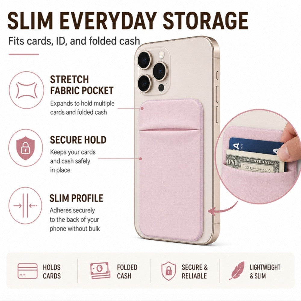 Stick on Phone Wallet Card Holder Slim Adhesive Pocket for Iphone Smart Phone
