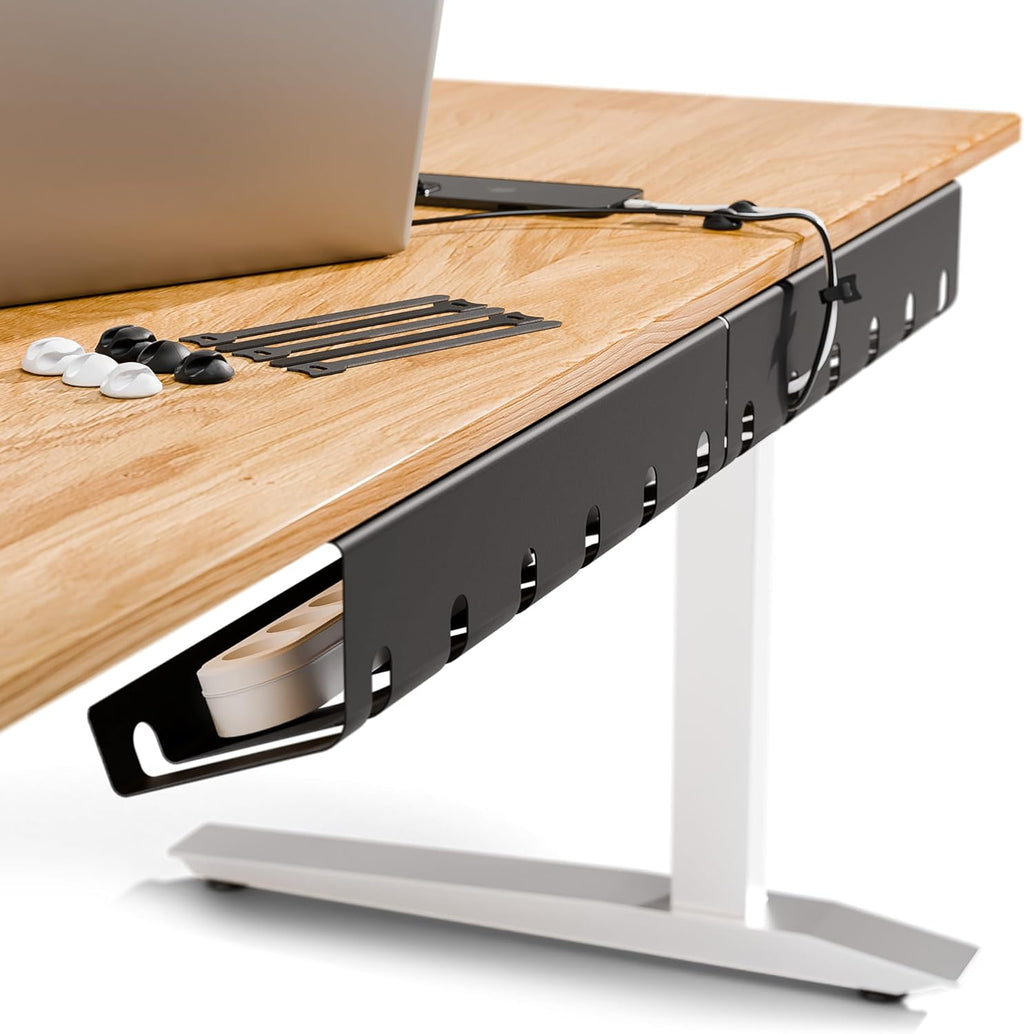 Cable Management under Desk, Set of 3 - Black | Easy Under-Table Mounting Keeps Cables Organized, Includes 10 Cable Ties for a Clean and Tidy Office or Home Workspace.