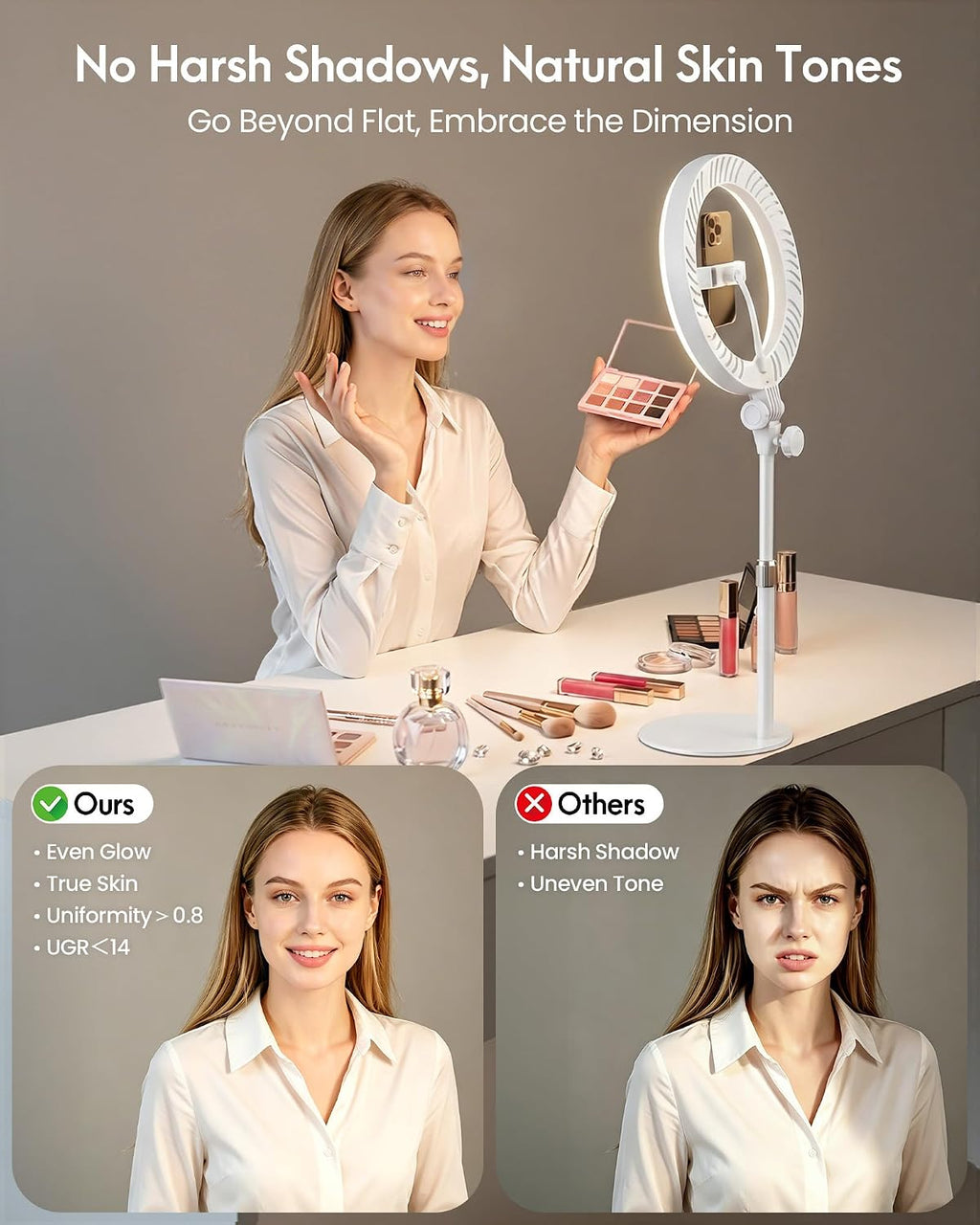 Desk Ring Light with Stand for Computer, Zoom Lighting for Computer | 30 Light Modes for Video Conference, Video Calls, Home Office, Desk Lighting for Video Recording, Podcast, Webcam, Stream