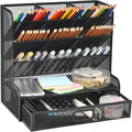 Mesh Pen Holder for Desk, Multi-Functional Pencil Organizer with Drawer, Desk Organizers and Accessories for Office Art Supplies (Large Black)
