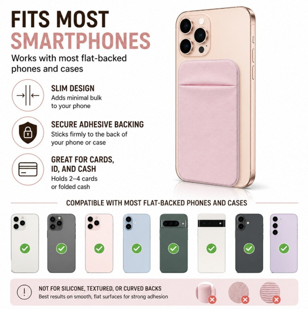 Stick on Phone Wallet Card Holder Slim Adhesive Pocket for Iphone Smart Phone