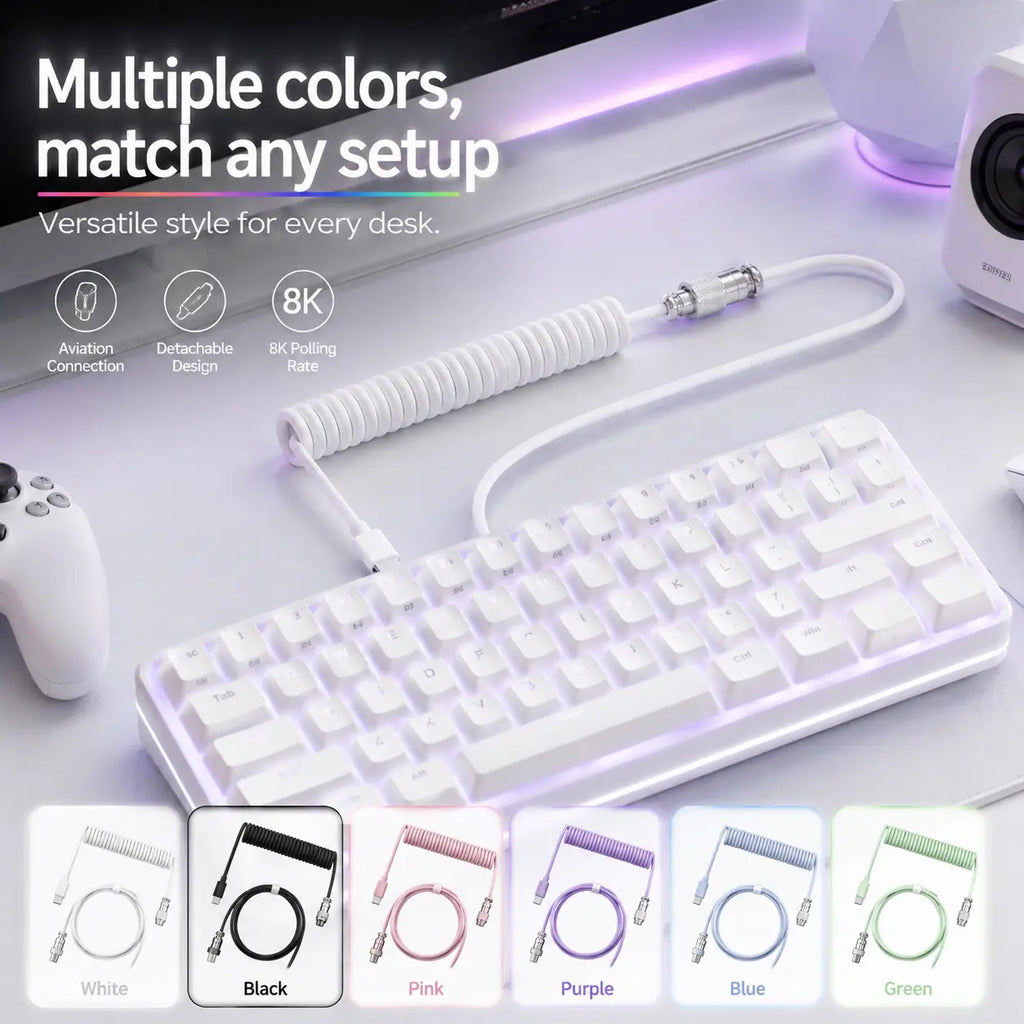 USB-C Gaming Cable High Speed，Usb-C Cable for Gaming Keyboard Coiled Aviator Cable for Mechanical Keyboard, USB-C Detachable Braided Cable, 8K Fast Response for Gaming Desk Setup