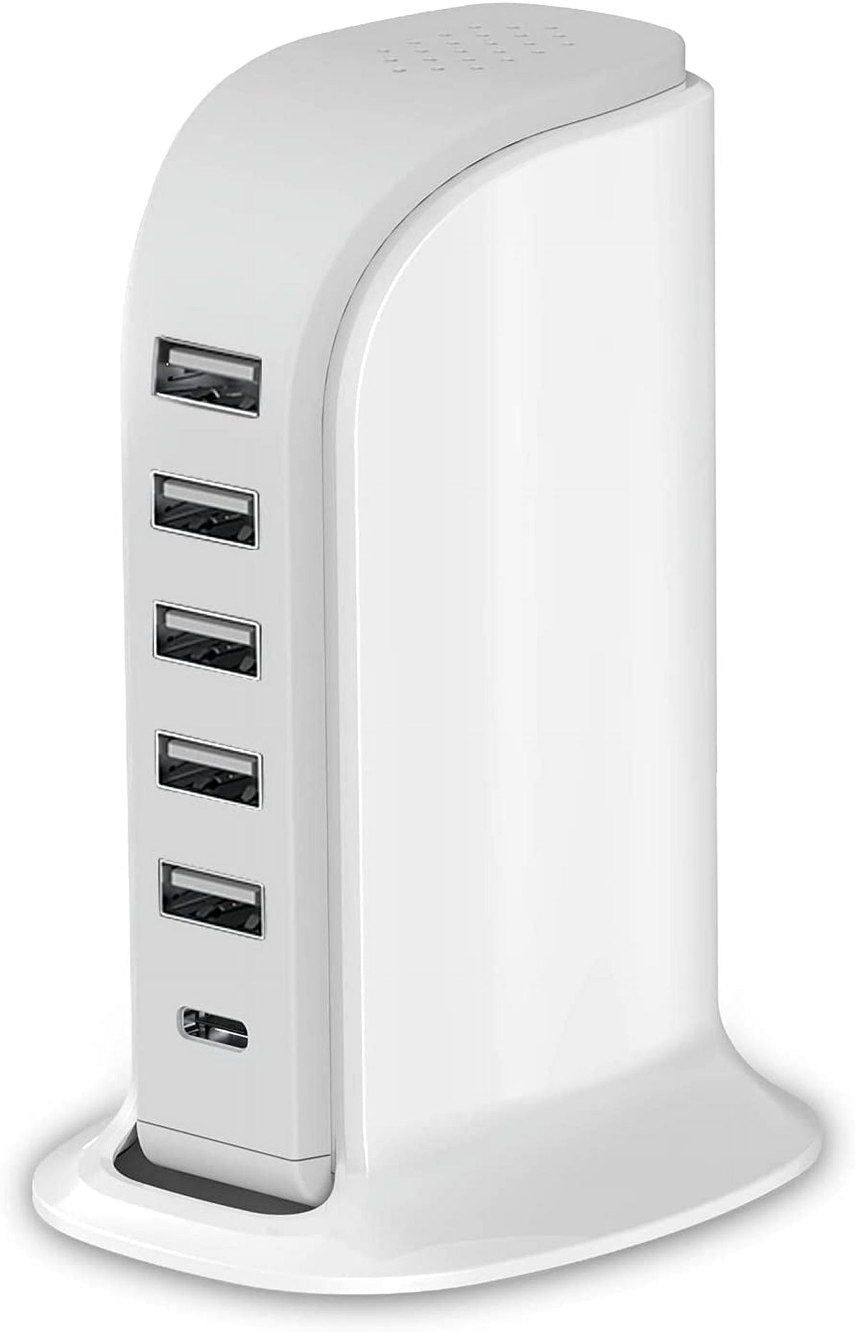 40W Charging Station for Multiple Devices, Fast Charging Blocks with 5 USB and 1 Type C Ports, USB Charging Hub Organizer for Iphone Ipad Tablets Smartphones, Home Office Use, White