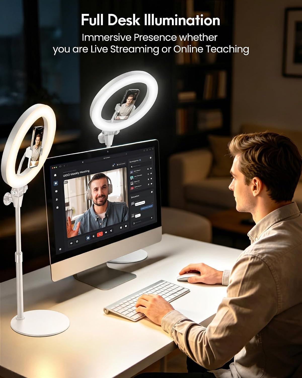 Desk Ring Light with Stand for Computer, Zoom Lighting for Computer | 30 Light Modes for Video Conference, Video Calls, Home Office, Desk Lighting for Video Recording, Podcast, Webcam, Stream