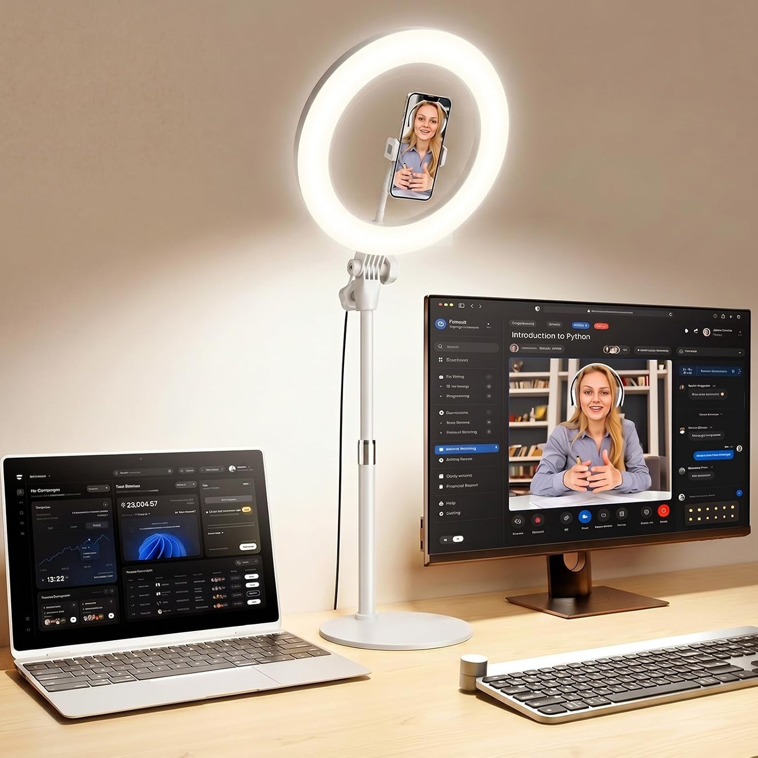 Desk Ring Light with Stand for Computer, Zoom Lighting for Computer | 30 Light Modes for Video Conference, Video Calls, Home Office, Desk Lighting for Video Recording, Podcast, Webcam, Stream