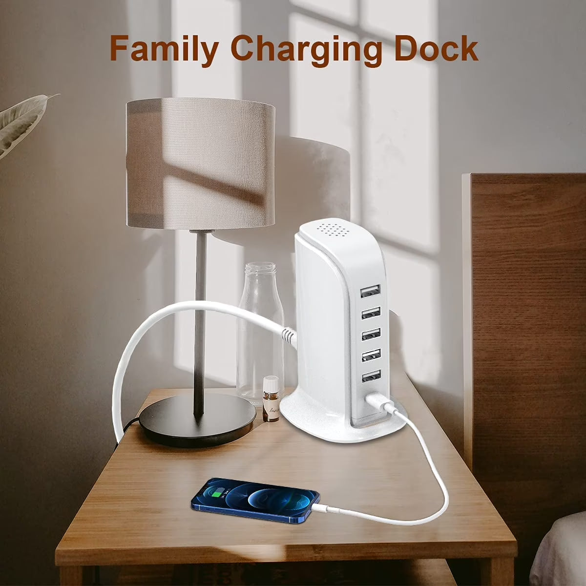 40W Charging Station for Multiple Devices, Fast Charging Blocks with 5 USB and 1 Type C Ports, USB Charging Hub Organizer for Iphone Ipad Tablets Smartphones, Home Office Use, White