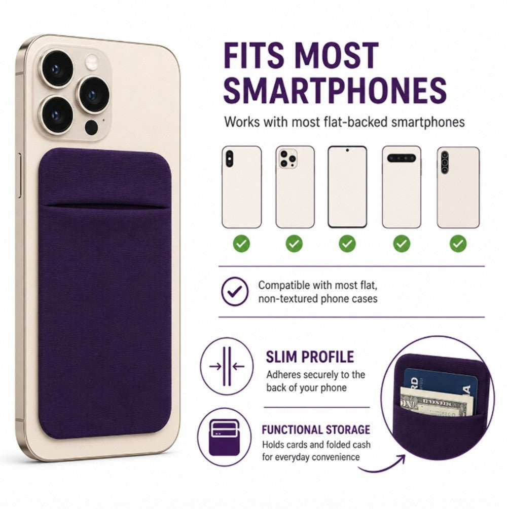 Stick on Phone Wallet Card Holder Slim Adhesive Pocket for Iphone Smart Phone