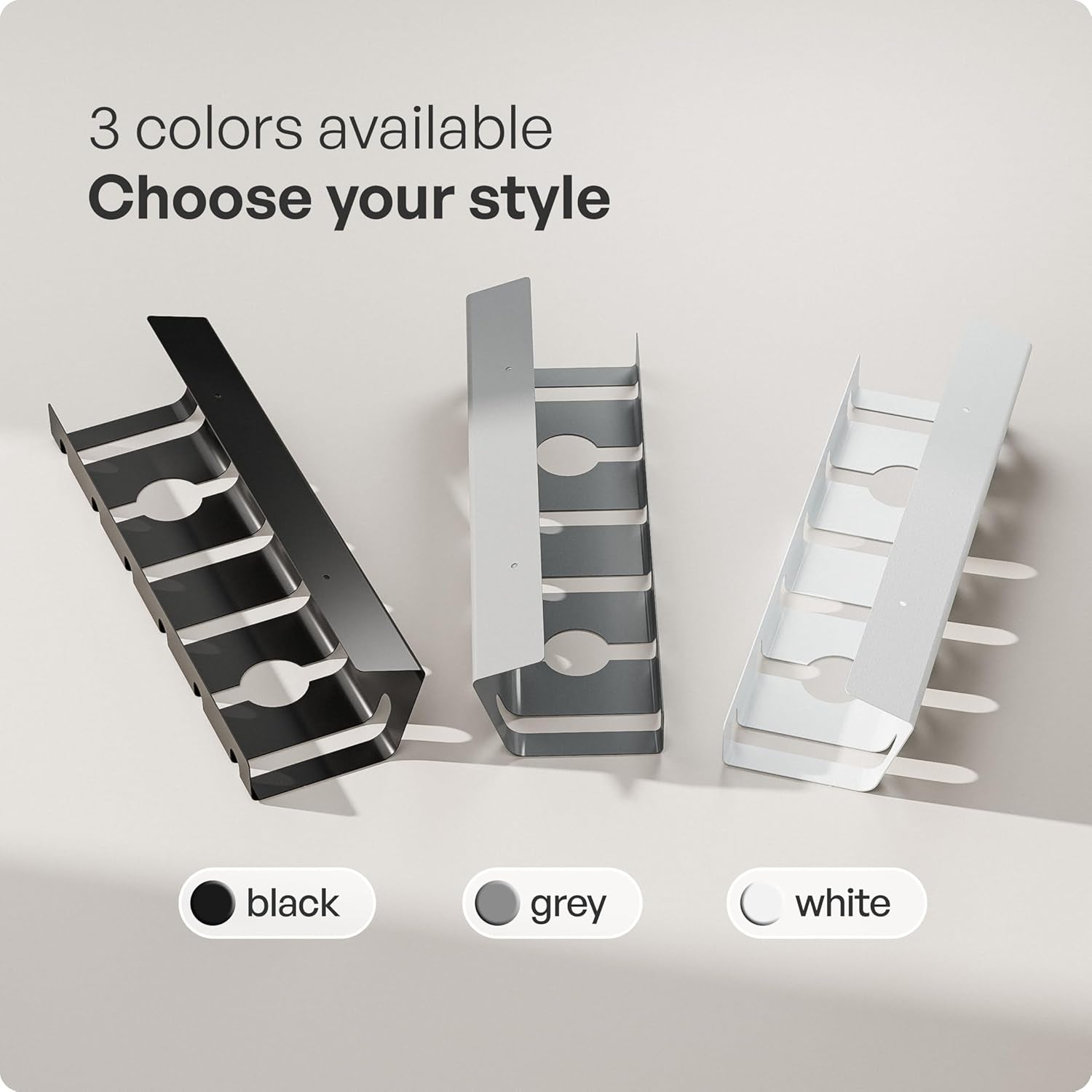 Cable Management under Desk, Set of 3 - Black | Easy Under-Table Mounting Keeps Cables Organized, Includes 10 Cable Ties for a Clean and Tidy Office or Home Workspace.