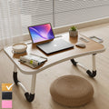 Folding Lap Desk 23.6" Multi Functional Study Furniture - Adjustable Height, 4 USB Charging Ports, Cup Holder, Drawer, Nonslip Slots, Carry Handle for Home, Office Use